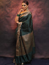 Banarasee Handwoven Semi Silk Saree With Zari Work-Deep Green