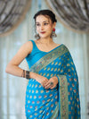 Banarasee Handloom Pure Chiffon Saree With Resham Work-Sky Blue
