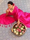 Banarasee Handloom Plain Mashru Silk Saree-Fuschia Pink