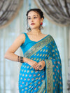 Banarasee Handloom Pure Chiffon Saree With Resham Work-Sky Blue