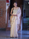 Bhagalpur Handloom Pure Linen Saree With Zari Stripe Design-Cream
