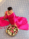 Banarasee Handloom Plain Mashru Silk Saree-Fuschia Pink