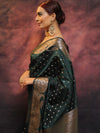 Banarasee Handwoven Semi Silk Saree With Zari Work-Deep Green