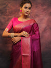 Banarasee Handwoven Semi Silk Plain Saree With Zari Contrast Border-Magenta & Pink