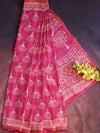 Banarasee Handloom Chanderi Bagru Block Printed Saree-Pink