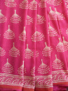 Banarasee Handloom Chanderi Bagru Block Printed Saree-Pink