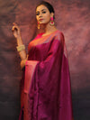 Banarasee Handwoven Semi Silk Plain Saree With Zari Contrast Border-Magenta & Pink