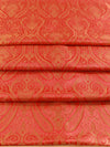 Banarasee Satin Brocade Gold Zari Jaal Design Fabric-Red