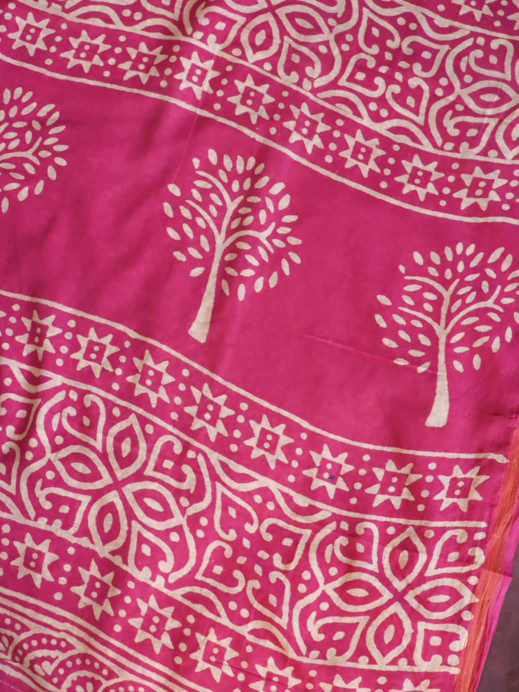 Banarasee Handloom Chanderi Bagru Block Printed Saree-Pink