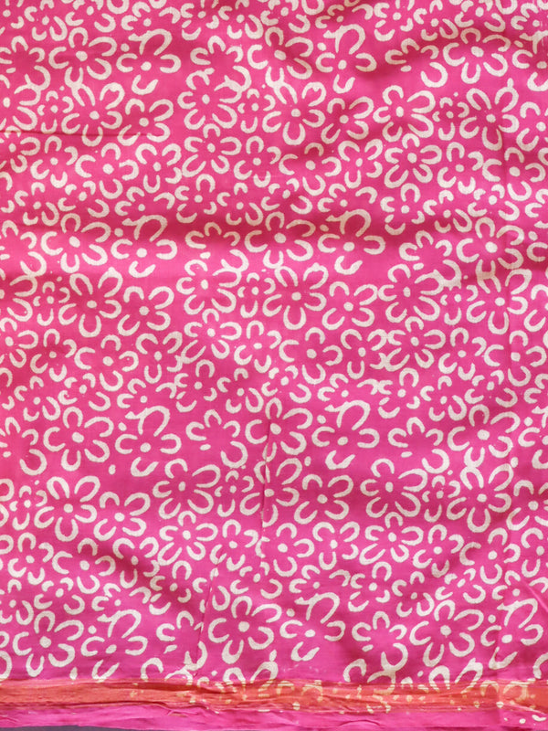 Banarasee Handloom Chanderi Bagru Block Printed Saree-Pink