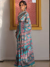 Handloom Mul Cotton Hand-Block Print Saree-Blue
