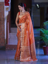 Banarasee Handloom Tissue Saree With Zari Buta Design Border & Lace-Rust