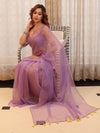 Banarasee Handwoven Semi Chiffon Saree With Mirror Work-Lilac