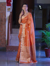 Banarasee Handloom Tissue Saree With Zari Buta Design Border & Lace-Rust