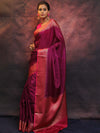 Banarasee Handwoven Semi Silk Plain Saree With Zari Contrast Border-Magenta & Pink