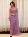 Banarasee Handwoven Semi Chiffon Saree With Mirror Work-Lilac
