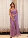 Banarasee Handwoven Semi Chiffon Saree With Mirror Work-Lilac