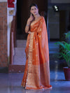 Banarasee Handloom Tissue Saree With Zari Buta Design Border & Lace-Rust