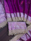 Banarasee Handloom Tissue Saree With Handwoven Pearl Motifs Zari Work & Lace-Violet