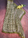 Handloom Maheshwari Silk Bagru Block Printed Saree-Green