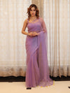 Banarasee Handwoven Semi Chiffon Saree With Mirror Work-Lilac