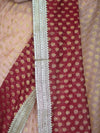 Banarasee Handwoven Dual Color Semi-Chiffon Saree With Zari Work & Lace Border-Peach & Burgundy