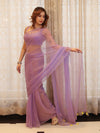Banarasee Handwoven Semi Chiffon Saree With Mirror Work-Lilac