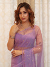 Banarasee Handwoven Semi Chiffon Saree With Mirror Work-Lilac