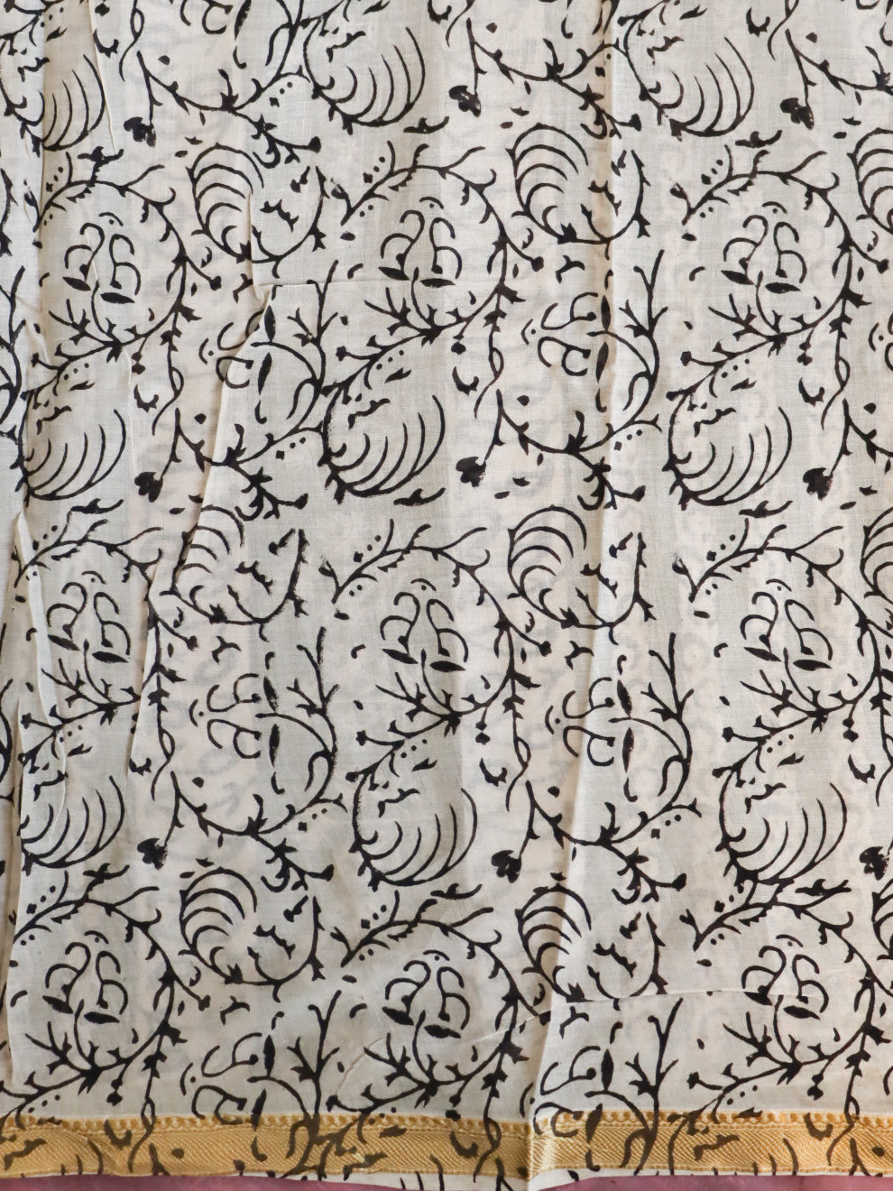 Handloom Maheshwari Silk Bagru Block Printed Saree-Green
