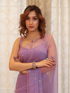 Banarasee Handwoven Semi Chiffon Saree With Mirror Work-Lilac