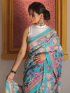 Handloom Mul Cotton Hand-Block Print Saree-Blue