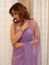 Banarasee Handwoven Semi Chiffon Saree With Mirror Work-Lilac