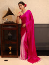 Banarasee Handloom Satin Hand Dyed Saree With Mirror Work-Pink(Dual Tone)