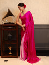 Banarasee Handloom Satin Hand Dyed Saree With Mirror Work-Pink(Dual Tone)