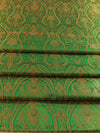 Banarasee Satin Brocade Gold Zari Jaal Design Fabric-Deep Green