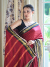 Banarasee Handloom Semi Silk Plain Saree With Contrast Border & Lace-Maroon