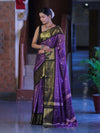 Banarasee Handloom Semi Silk Saree With Buti Design & Contrast Zari Border-Lavender & Black
