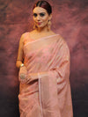 Banarasee Handwoven Pure Silk Cotton Saree With Antique Zari Buti & Border-Pink