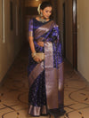 Banarasee Handwoven Tissue Saree Zari Border With Buti Design-Royal Blue