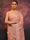 Banarasee Handwoven Pure Silk Cotton Saree With Antique Zari Buti & Border-Pink