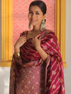 Banarasee Semi Katan Silk Salwar Kameez Fabric With Dupatta Zari Work-Magenta