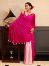Banarasee Handloom Satin Hand Dyed Saree With Mirror Work-Pink(Dual Tone)
