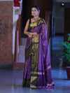 Banarasee Handloom Semi Silk Saree With Buti Design & Contrast Zari Border-Lavender & Black