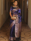 Banarasee Handwoven Tissue Saree Zari Border With Buti Design-Royal Blue