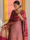 Banarasee Semi Katan Silk Salwar Kameez Fabric With Dupatta Zari Work-Magenta