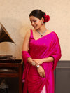 Banarasee Handloom Satin Hand Dyed Saree With Mirror Work-Pink(Dual Tone)
