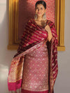 Banarasee Semi Katan Silk Salwar Kameez Fabric With Dupatta Zari Work-Magenta