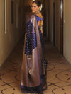 Banarasee Handwoven Tissue Saree Zari Border With Buti Design-Royal Blue