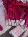 Banarasee Handloom Tissue Saree With Handwoven Pearl Motifs Zari Work & Lace-Magenta
