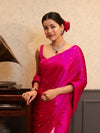 Banarasee Handloom Satin Hand Dyed Saree With Mirror Work-Pink(Dual Tone)